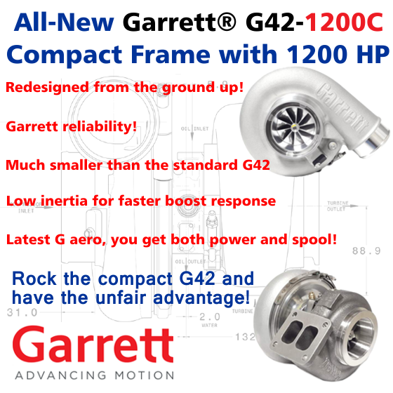 All-New Garrett G42-1200C, compact frame with 1200 HP