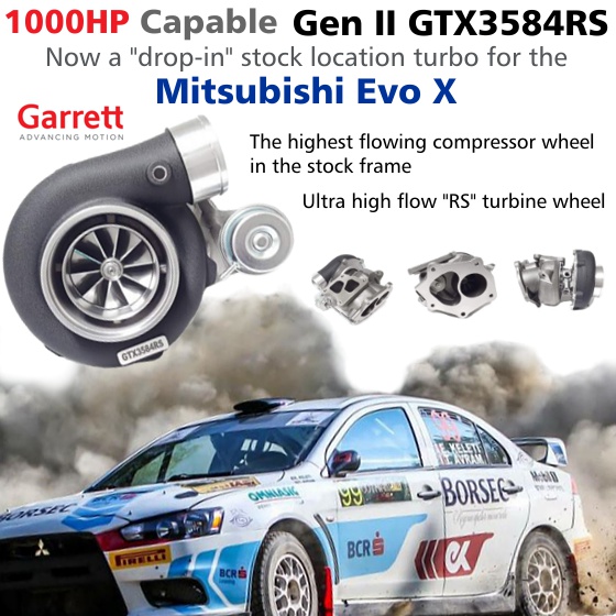 Drop-in 1000HP Capable Garrett Gen II GTX3584RS Turbocharger for the Mitsubishi Evo X